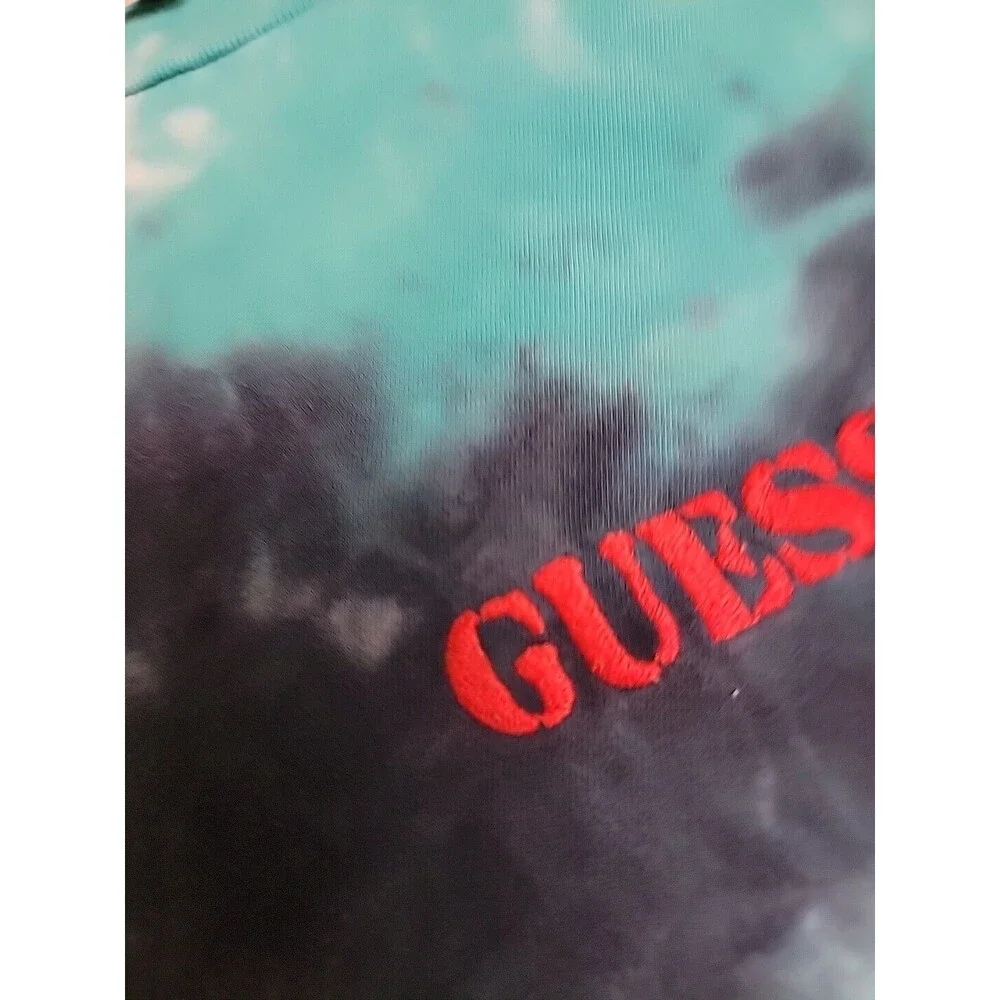 Vintage Guess Shirt Mens M Blue Black Tie Dye Graphic Flag Embroidered 90s‎ - Picture 9 of 15